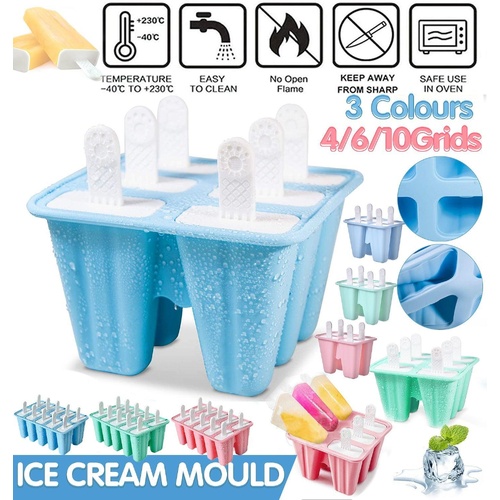 Silicone Ice Cream Mould Block Frozen Molds Icy Pole Jelly Popsicle - Pink-4Grid