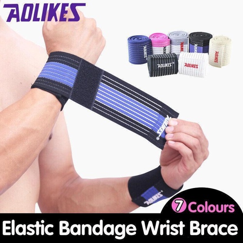 Aolikes Wrist Brace Elastic Bandage Support Sport Gym Wrap Fitness Wristband - Black+Blue