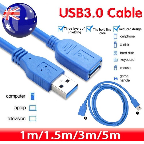 Super speed Usb 3.0 Male To Female Data Cable Extension Cord For Laptop Pc Camera - 1M