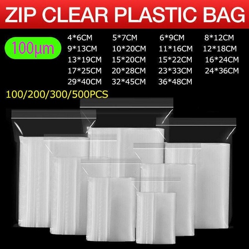 100PCS 100micron Bulk Clear Resealable PE Plastic Zip Bags - 23*33CM