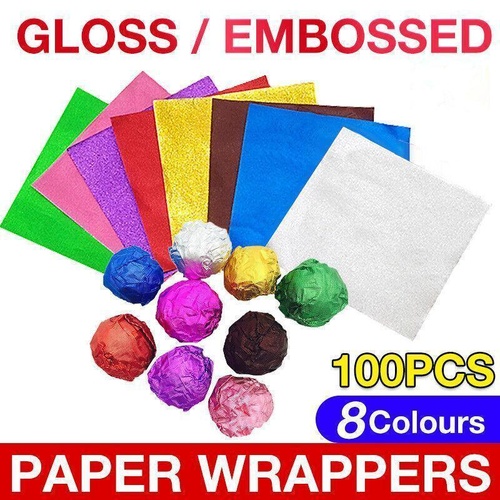 100Pcs Aluminium Foil Chocolate Wrappers 20cm Squares - Green/Embossed