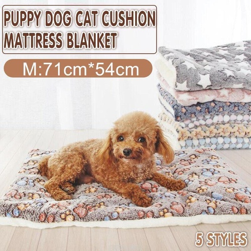 M Size Puppy Dog Cat Cushion Mattress Blanket Bed Soft Warm Pet Pad Winter Kennel House - Blue Whitestar