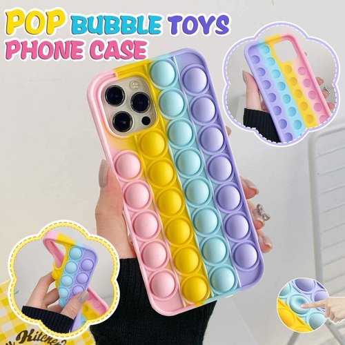 Rainbow Pop Fidget Toys Push It Bubble Phone Case For iPhone 7 8 Plus X XR 11 12 Pro Max - iPhone X/XS
