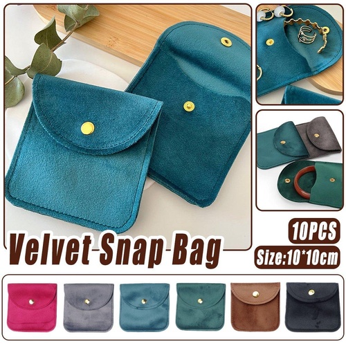10pcs Velvet Jewelry Pouch Button Closure Thick Soft Ring Necklace Storage Bag - Rose Red