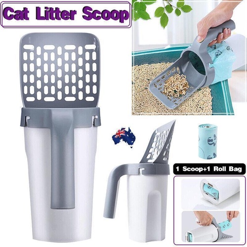 Cat Litter Scoop Integrated Detachable Shovel Holder Poop Pet Sifter Cleaning - 2 Roll Garbage Bags