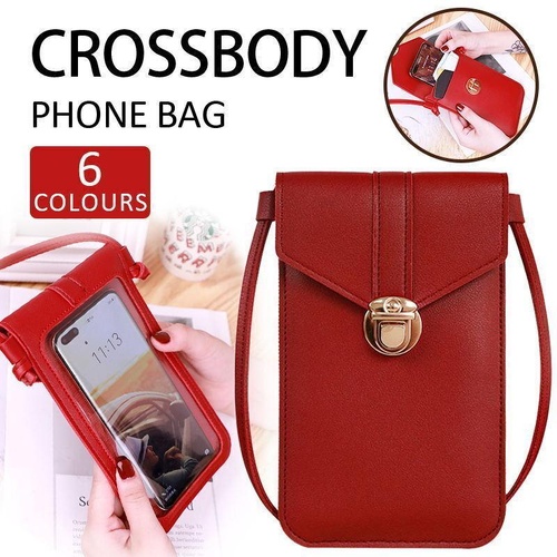 Touch Screen Crossbody Phone Bag with Clear Window PU Leather Wallet Purse - Black