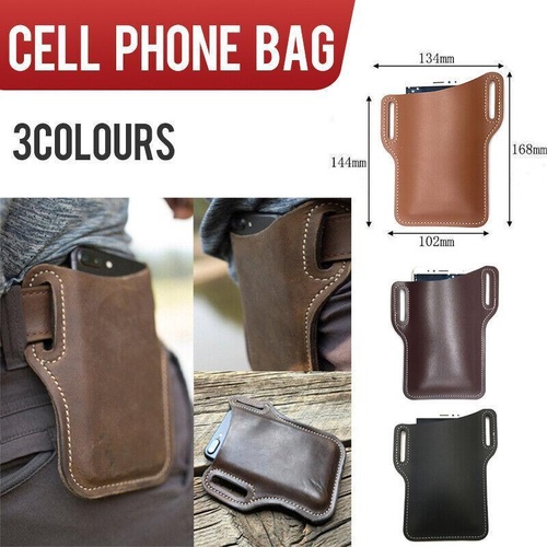 Leather Phone Holster Pouch Belt Clip Loop Waist Bag Cover Case for Men - Dark Brown