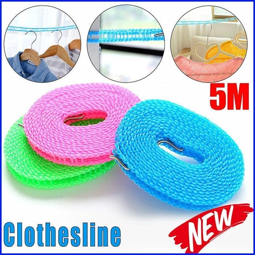 Portable 5M Travel Clothes Line Washing Rope Non Slip Airer Laundry Clothesline - Green