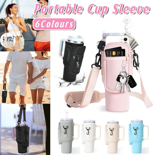 Portable Cup Sleeve Drink Holder Reusable Water Bottle Carrier Travel Bag - Grey