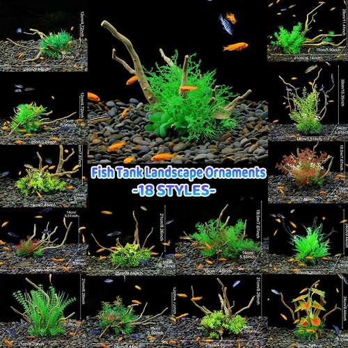 Aquarium Landscaping Decoration Artificial Wood and Plants Fish Tank Ornament - CM3303-Green Orange