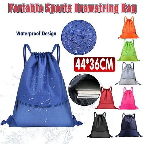Backpack Sport Pack String Tote Gym Bag Cinch Sack School Drawstring Capacity - Dark Blue