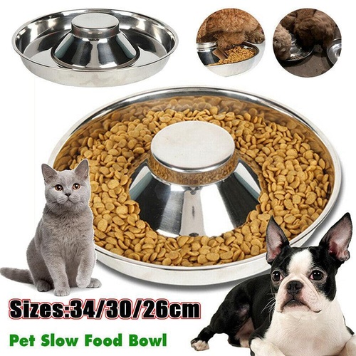 Stainless Steel Pet Bowl Slow Feeder Dish Puppy Dog Cat Food Feeding Weaning Bowl - S