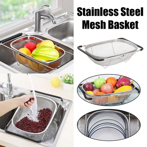 Stainless Steel Telescopic Sink Basket Multi Purpose Fruit Vegetable Strainer