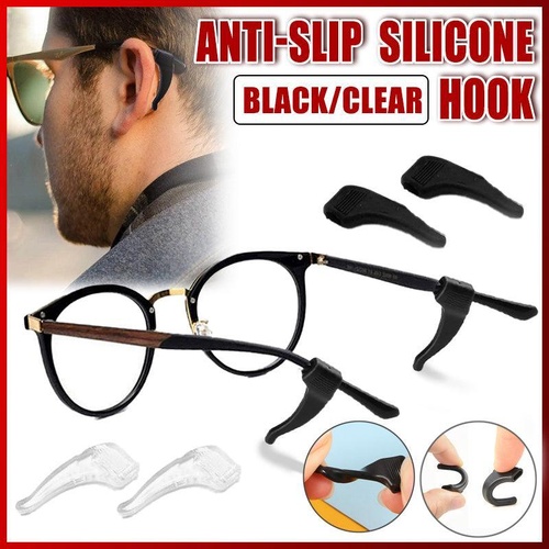 Silicone Glasses Ear Hooks Anti Slip Grip Spectacle Holder Sports Temple Tips - Black
