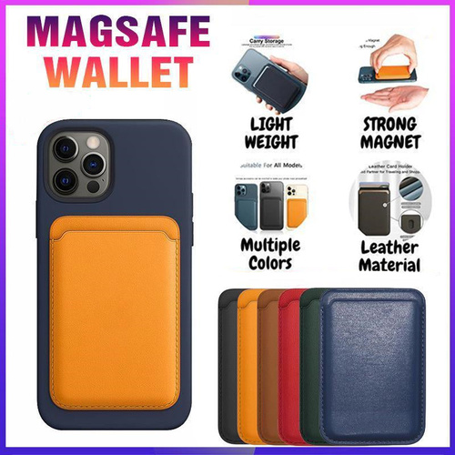 Leather Card Holder Wallet Pocket for iPhone 14 13 Pro Max with Snap-On Attachment - Light Brown