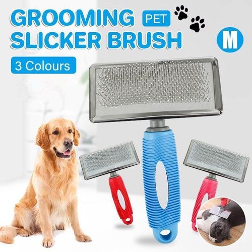 M Size Hair Shedding Grooming Trimmer Comb Brush Slicker Undercoat Rake for Dog Cat - Red