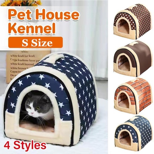 S Size Pet House Kennel Soft Igloo Beds Cave Cat Puppy Bed Warm Cushion Fold - Brown
