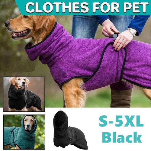 Dog Puppy Hoodies Jacket Solid Coat Pet Winter Soft Warm Clothes S-5XL Black - 5XL