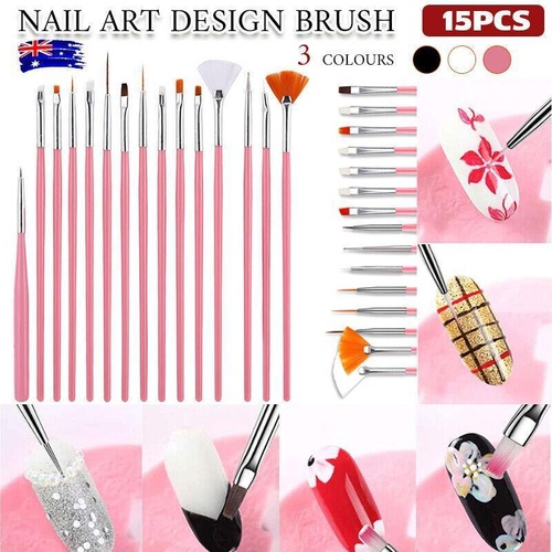 Nail Art Design Brushes Dotting Pen Tool Set Painting Uv Gel Drawing Brush 15Pcs - Black