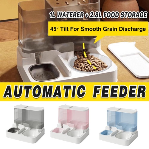 Automatic Cat Feeder Water Dispenser All in One Plastic Bowl for Cats and Dogs - Grey