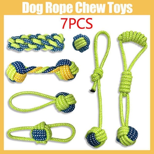 7PCS Dog Rope Chew Toys Set Cotton Knot Balls Puppy Teething Tug Training Toy