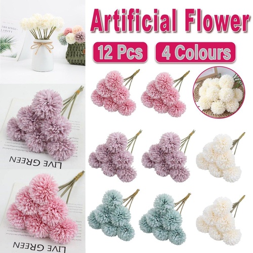 12pcs Artificial Dandelion Fake Flower Simulation Arrangement Desktop Decoration - Purple