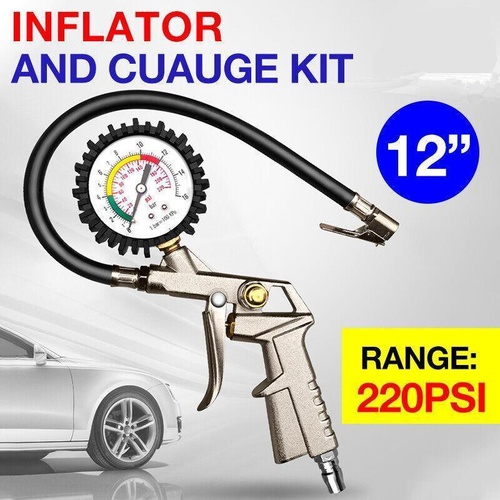 Air Tyre Inflator Pressure Meter Car Truck Tire Pump Hose Gauge Compressor Tools