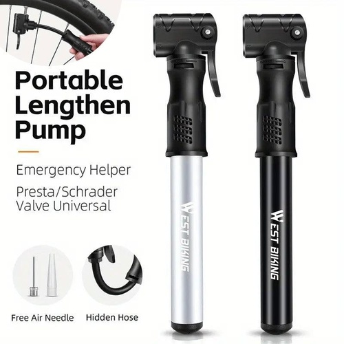 Portable Bicycle Pump Mini Inflatable Tube Pump Tire Inflator for Bike Cycling - Silver