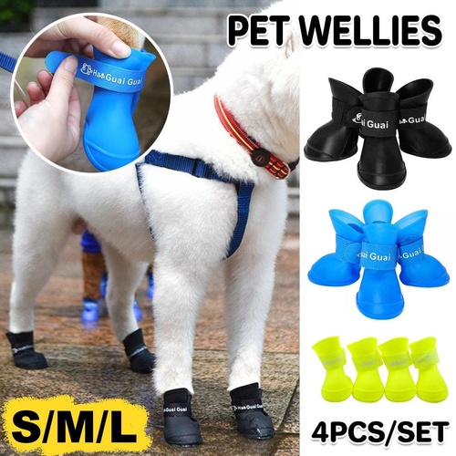 4pcs Cartoon Boots Pet Rain Shoes Waterproof Non-Slip Wear-Resistant Dog Shoes - Blue - S