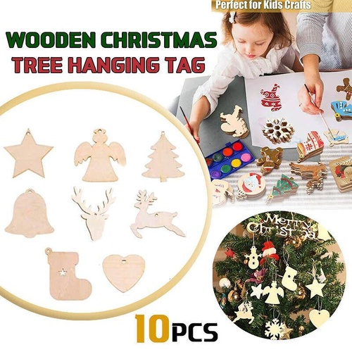 Wooden Christmas Hanging Ornament for Tree DIY Craft Decoration 10pcs - Heart