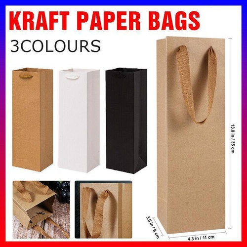 Reusable Wine Bottle Gift Bags Kraft Paper with Handles in White Kraft Black - Kraft