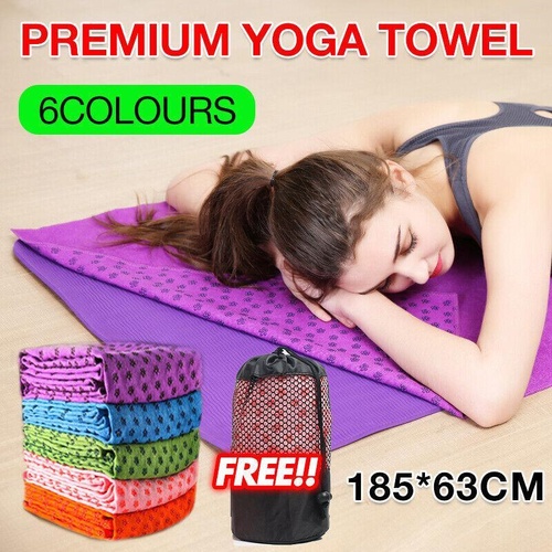 Non Slip Yoga Towel Mat Microfiber Fitness Gym Exercise Blanket with Carry Bag - Green