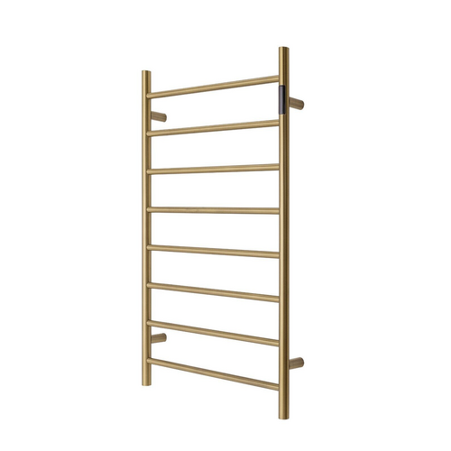Premium Brushed Gold Heated Towel Rack with LED control- 8 Bars, Round Design, AU Standard, 1000x620mm Wide