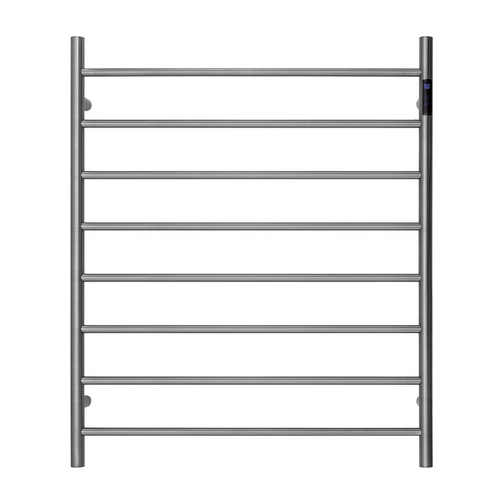 Premium Brushed Nickel Heated Towel Rack with LED control- 8 Bars, Round Design, AU Standard, 1000x850mm Wide