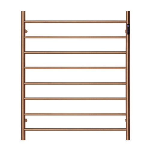 Premium Brushed Rose Gold Heated Towel Rack with LED- 8 Bars, Round Design, AU Standard, 1000x850mm Wide