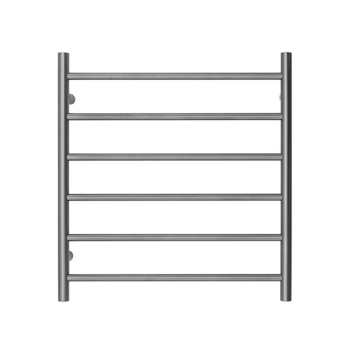 Premium Brushed Nickel Heated Towel Rack - 6 Bars, Round Design, AU Standard, 650x620mm Wide