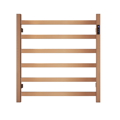 Premium Brushed Rose Gold Heated Towel Rack with LED control- 6 Bars, Square Design, AU Standard, 650x620mm Wide