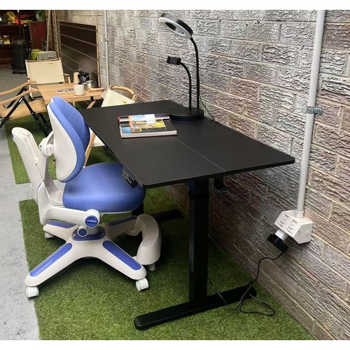 Ergonomic Kids Study Chair & Adjustable Electric Standing Desk Set – Blue Chair & Black Desk