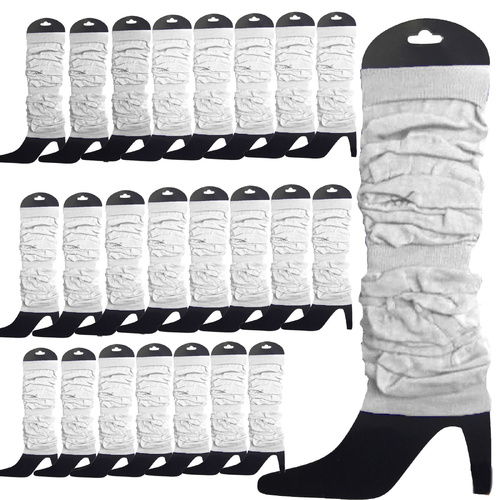 24 LEG WARMERS Knitted Womens Neon Party Knit Ankle Fluro Dance Costume 80s BULK - White