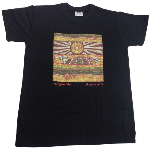 Mens Australia T Shirt Aboriginal Art 100% Cotton Souvenir Indigenous Tee - Black - XXL