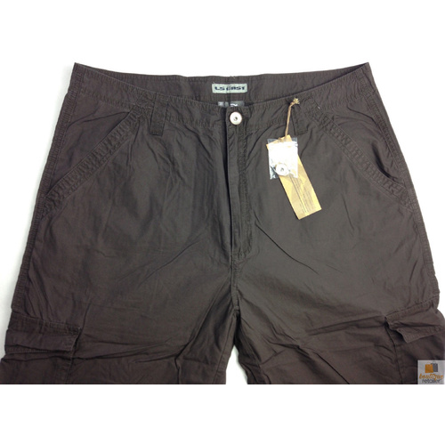 Mens 3/4 CARGO SHORTS Long Pants 100% COTTON Army Military Combat Summer - Brown - Small (30"")