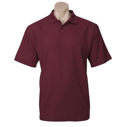 Mens Polo Top Shirt Plain Casual Short Sleeve Pique Knit Basic UPF Rated T-Shirt - Burgundy  - S