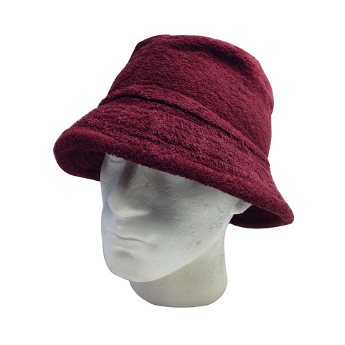 Terry Towelling BUCKET HAT Daggy Fishing Camping Lad Cap Retro  100% COTTON - Burgundy - M
