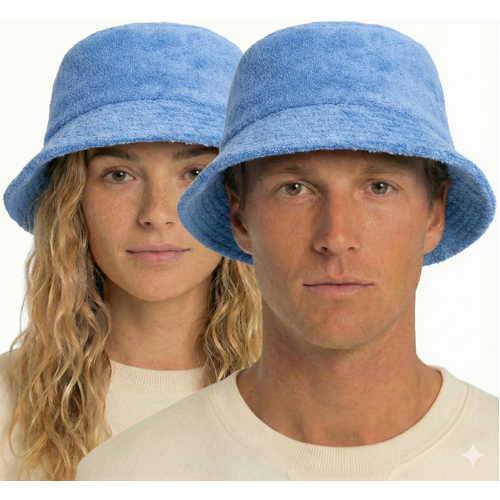 100% Cotton Terry Towelling Bucket Hat Daggy Fishing Camping Lad Cap in Sky Blue - XXL