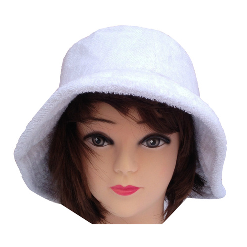 Terry Towelling BUCKET HAT Daggy Fishing Camping Lad Cap Retro  100% COTTON - White - Small