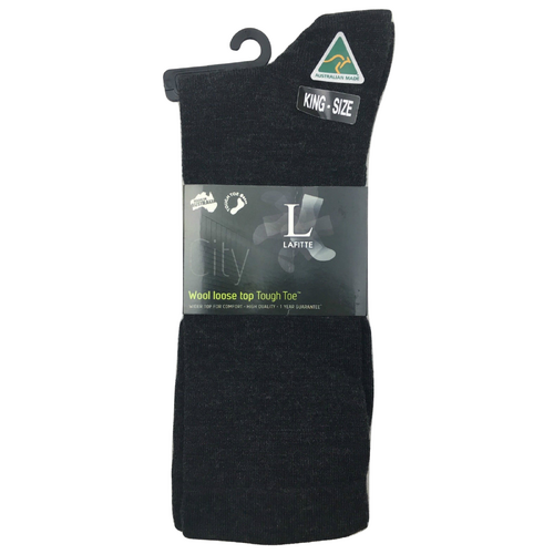 AUSTRALIAN MADE Wool Loose Top Socks Wide Top Comfort High Quality Tough Toe - Charcoal - 6-10