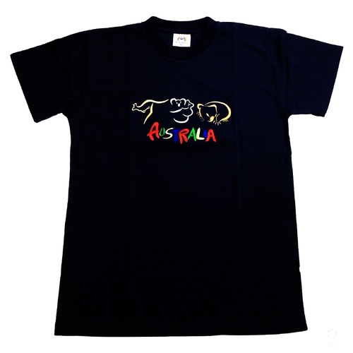 Adult Australia T Shirt Kangaroo Koala 100% Cotton Souvenir Tee Top - Black - XL
