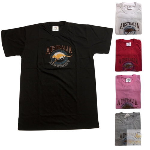 Adult Australia Kangaroo T Shirt Australia Day Souvenir Tee Top 100% Cotton - Pink - L