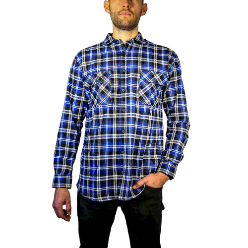 Mens 100% Cotton Flannelette Shirt Long Sleeve Check Authentic Flannel - Denim - XXL