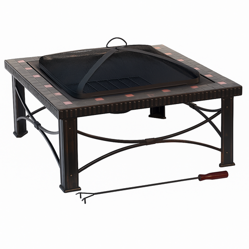 30" Square Slate Tile Fire Pit Outdoor Patio Heater Fireplace